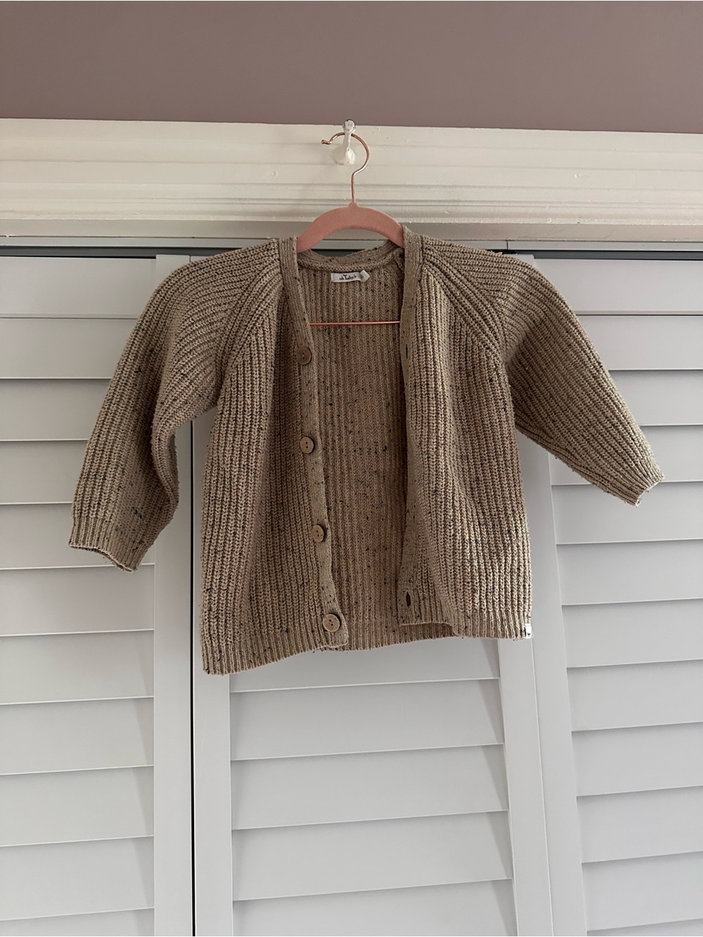 Beige Knit Button-Front Kid’s Cardigan Sweater